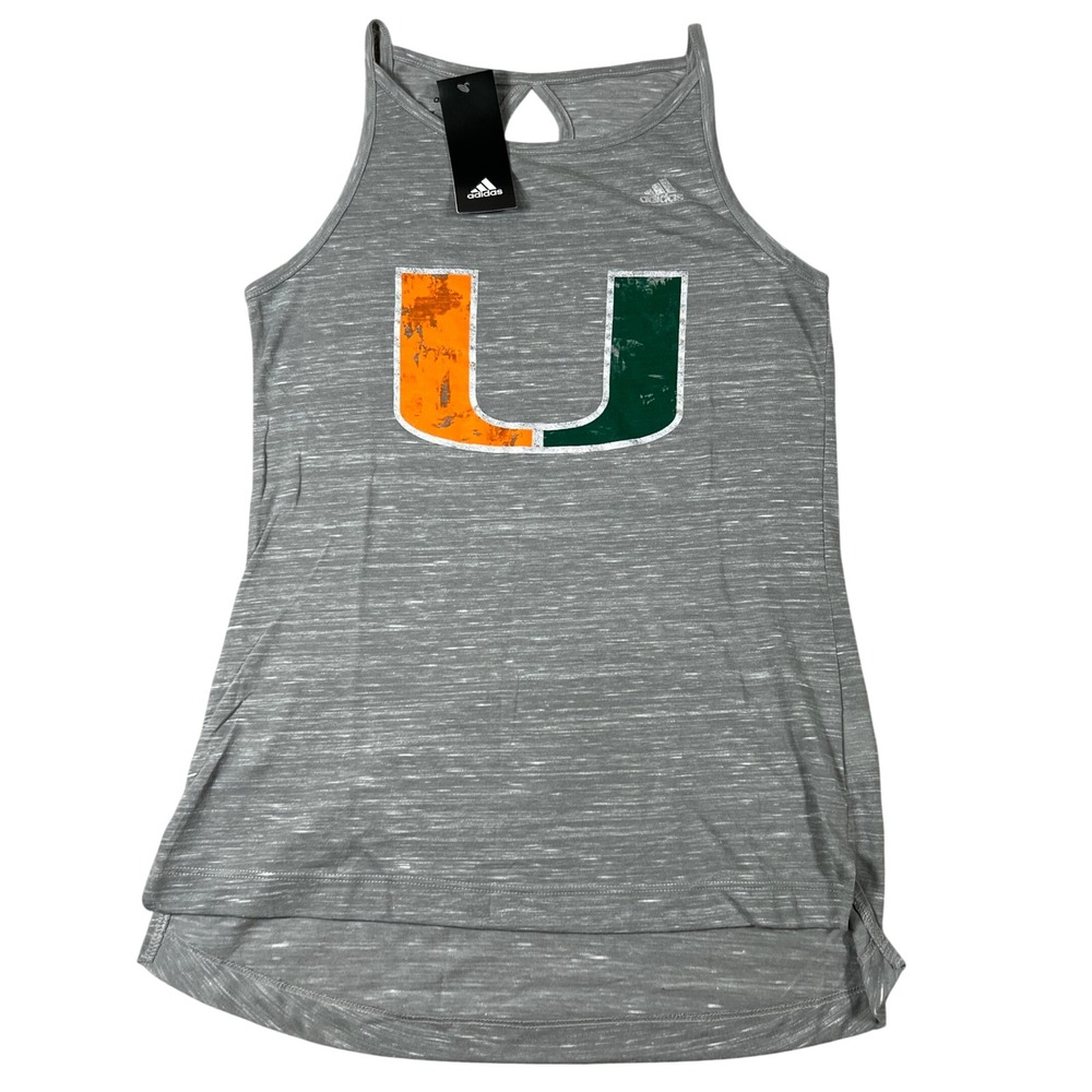 Adidas Miami Hurricanes Womens Small‎ Gray Space Dye Keyhole Tank Top NEW